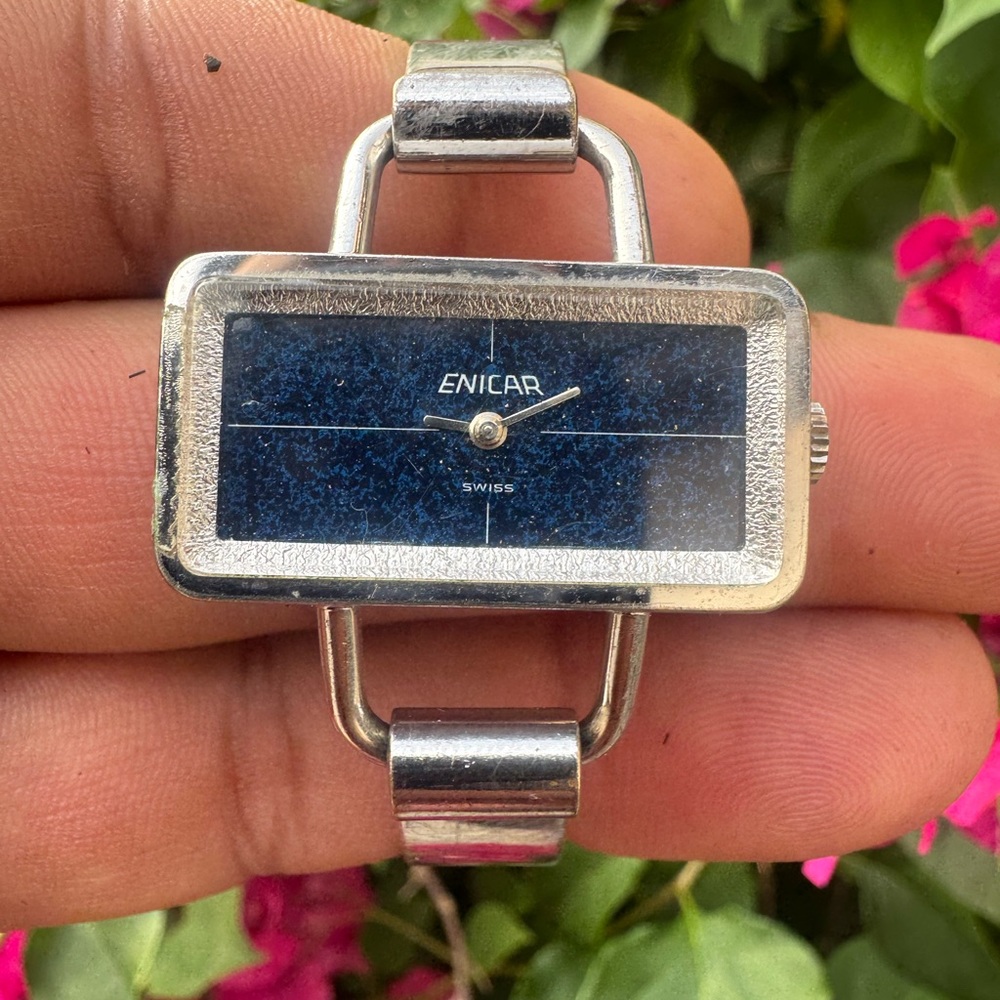 Rare Enicar Swiss Manual Wind Art Deco Giltter Blue Dial Watch 🔥